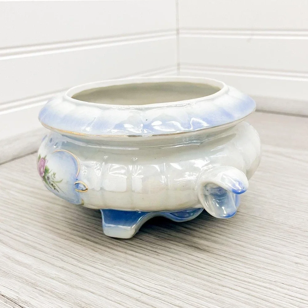 Vintage‎ Lusterware Trinket Jar: Floral Ceramic Biscuit Dish